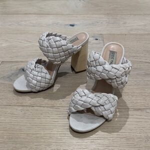 Steve Madden Braided Double‑Strap Block Heel Sandals in Light Taupe